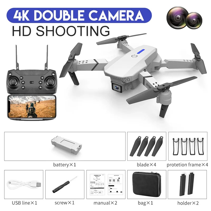 Dron plegable inteligente E88  - Drone Camera Wide Angle reseña y precio